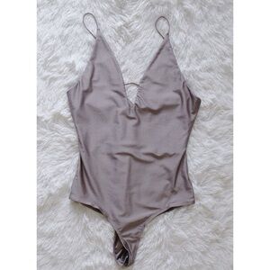 Taupe Satin Bodysuit